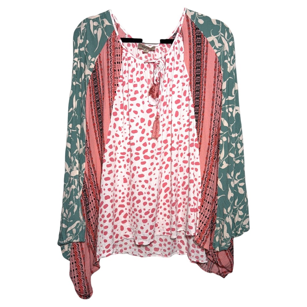 GiGo Plus XL Oversized Mixed Print Boho Tunic Top Kimono Dolman Sleeve